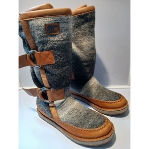 Sorel Women's Winter Boots Wool Blend Leather Buckle Gray Black Size 9